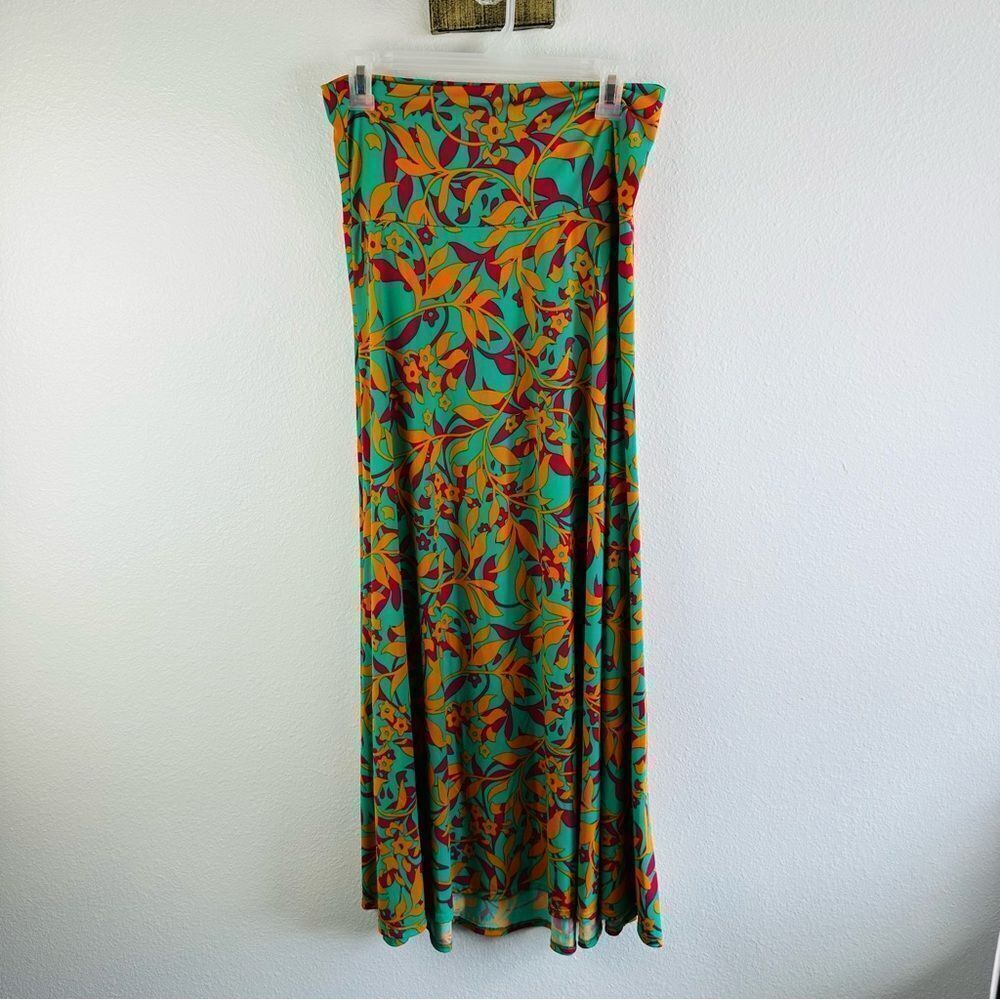 Lularoe Green Orange Magenta Vine Print Maxi Skirt Size‎ S